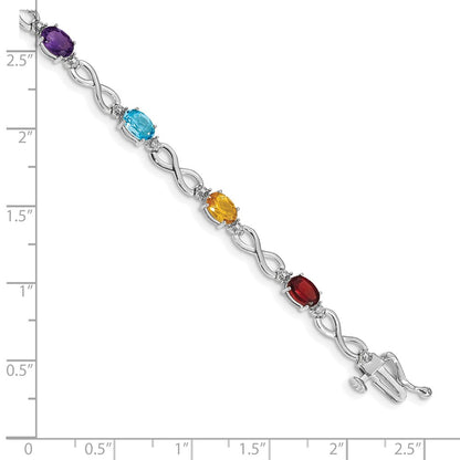 14k White Gold Rainbow Gemstone and Diamond Infinity Bracelet