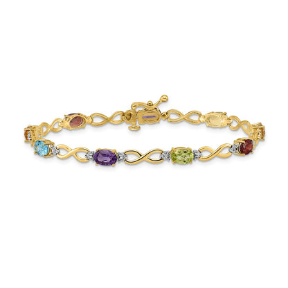 14k Rainbow Gemstone and Diamond Infinity Bracelet