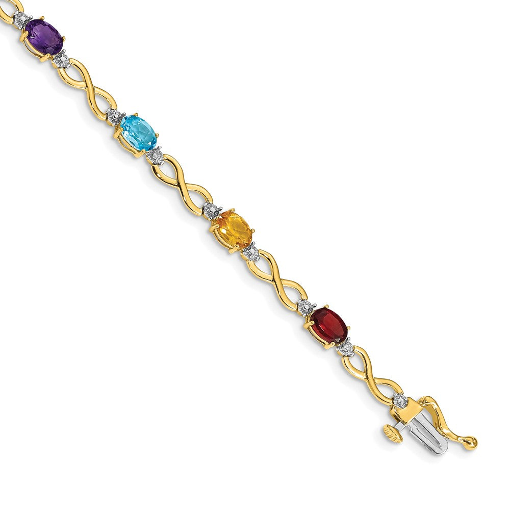 14k Rainbow Gemstone and Diamond Infinity Bracelet