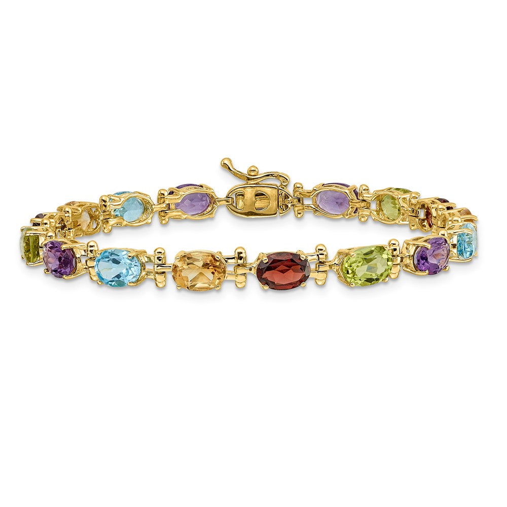 14k Alternating Rainbow Gemstone Amethyst Peridot Garnet Citrine Blue Topaz 7 inch Bracelet