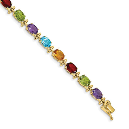 14k Alternating Rainbow Gemstone Amethyst Peridot Garnet Citrine Blue Topaz 7 inch Bracelet