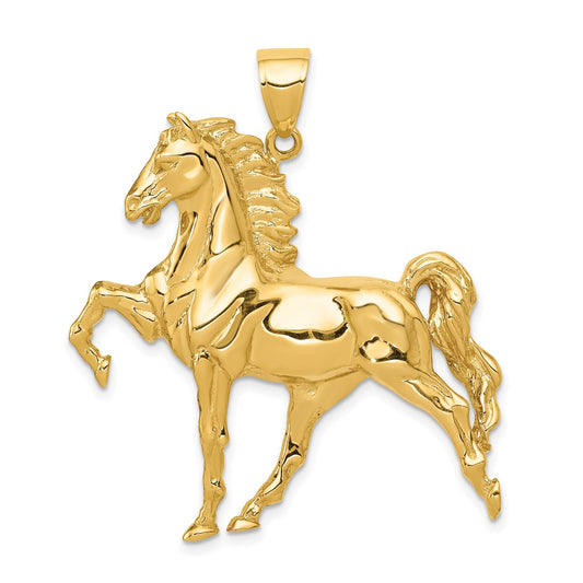 14k Solid Polished Open-Backed Horse Pendant