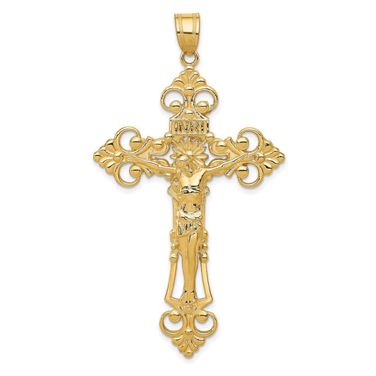 14k INRI Fleur De Lis Crucifix Pendant