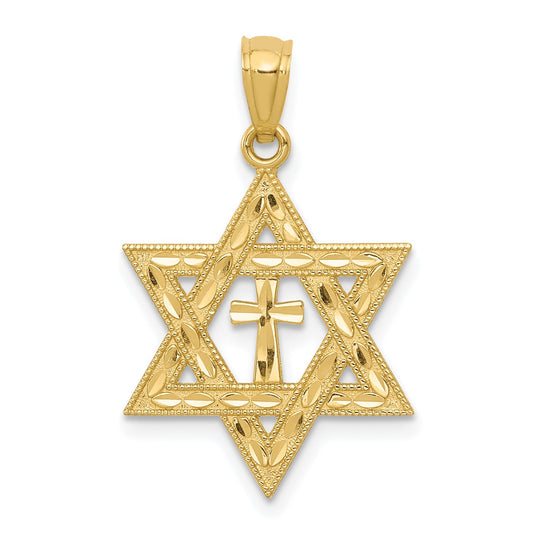 14k Diamond-cut Star of David w/Cross Pendant