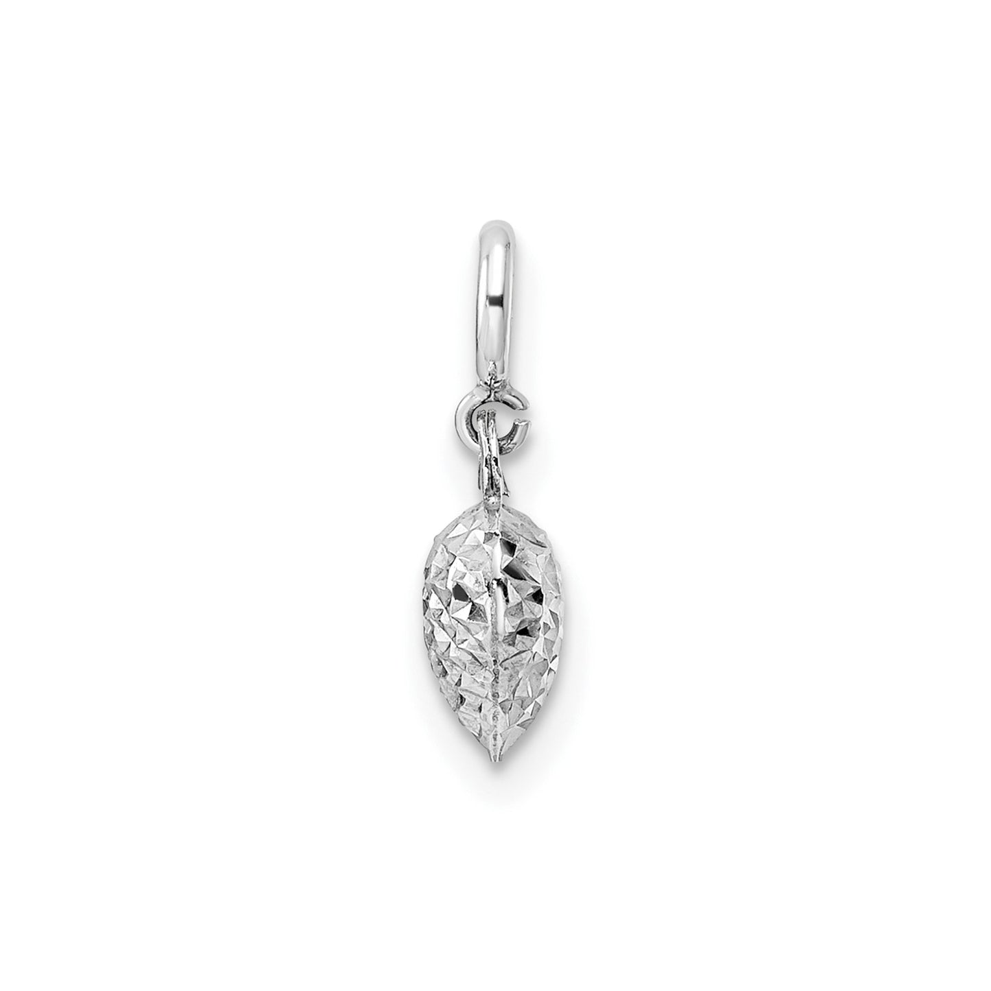 14K White Gold Diamond-cut Heart Spring Ring Charm Pendant