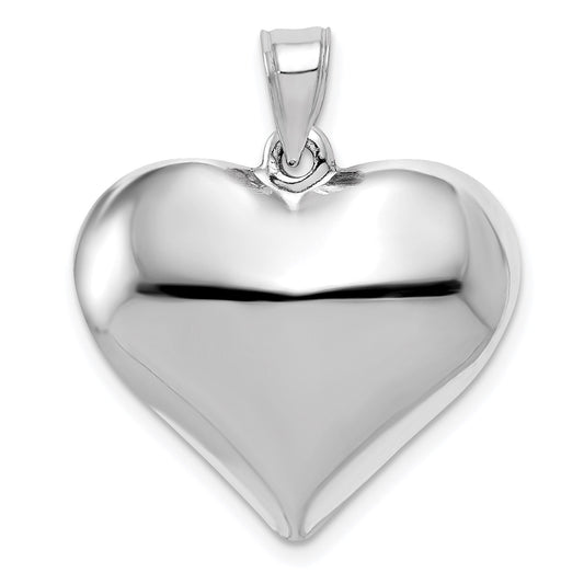 14k White Gold Polished 3D Puffed Heart Pendant