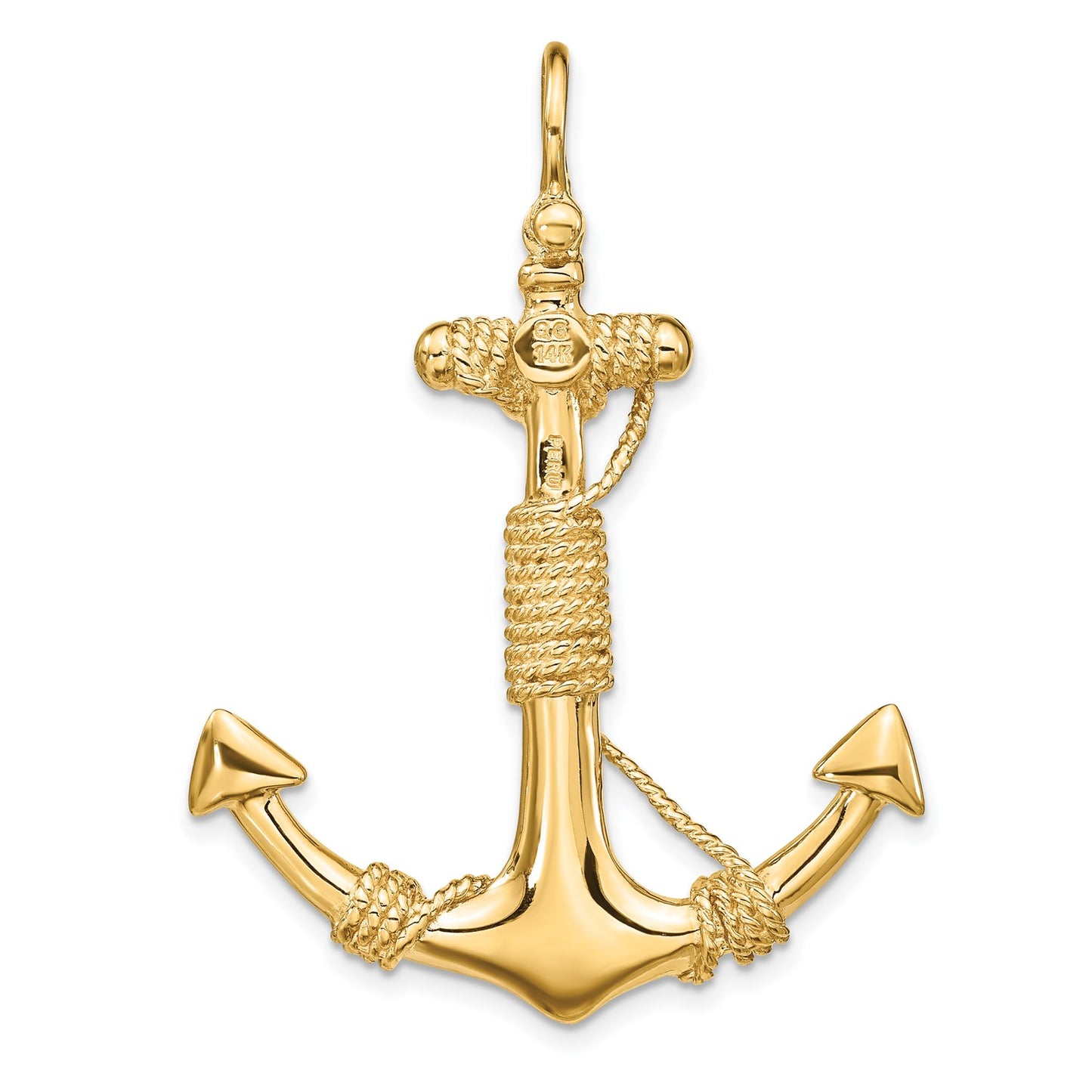 14K 3-D Solid Anchor with Rope Pendant