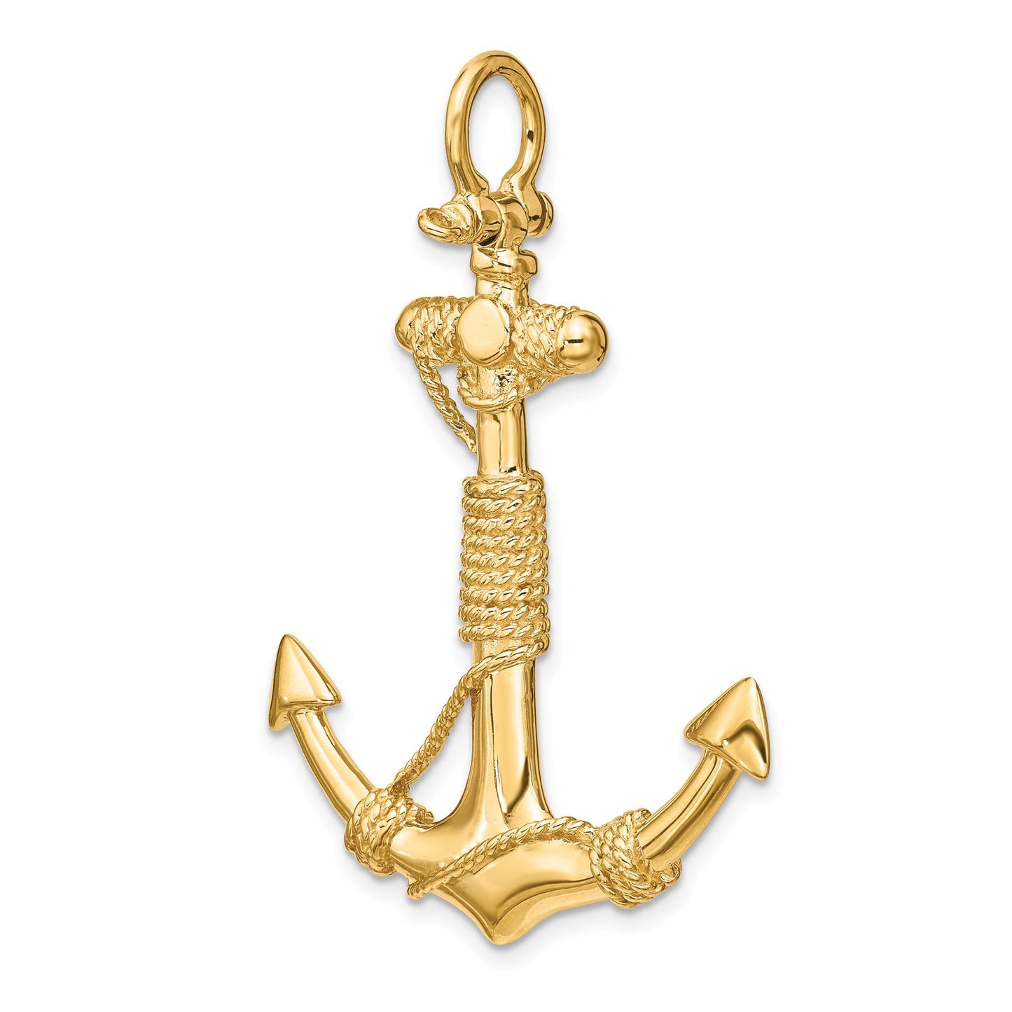 14K 3-D Solid Anchor with Rope Pendant