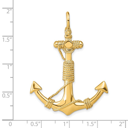 14K 3-D Solid Anchor with Rope Pendant