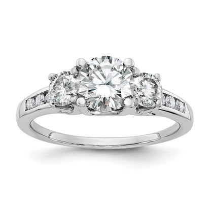 14kw 1.50ct. Three Stone with Side Stones D E F Pure Light Moissanite Ring