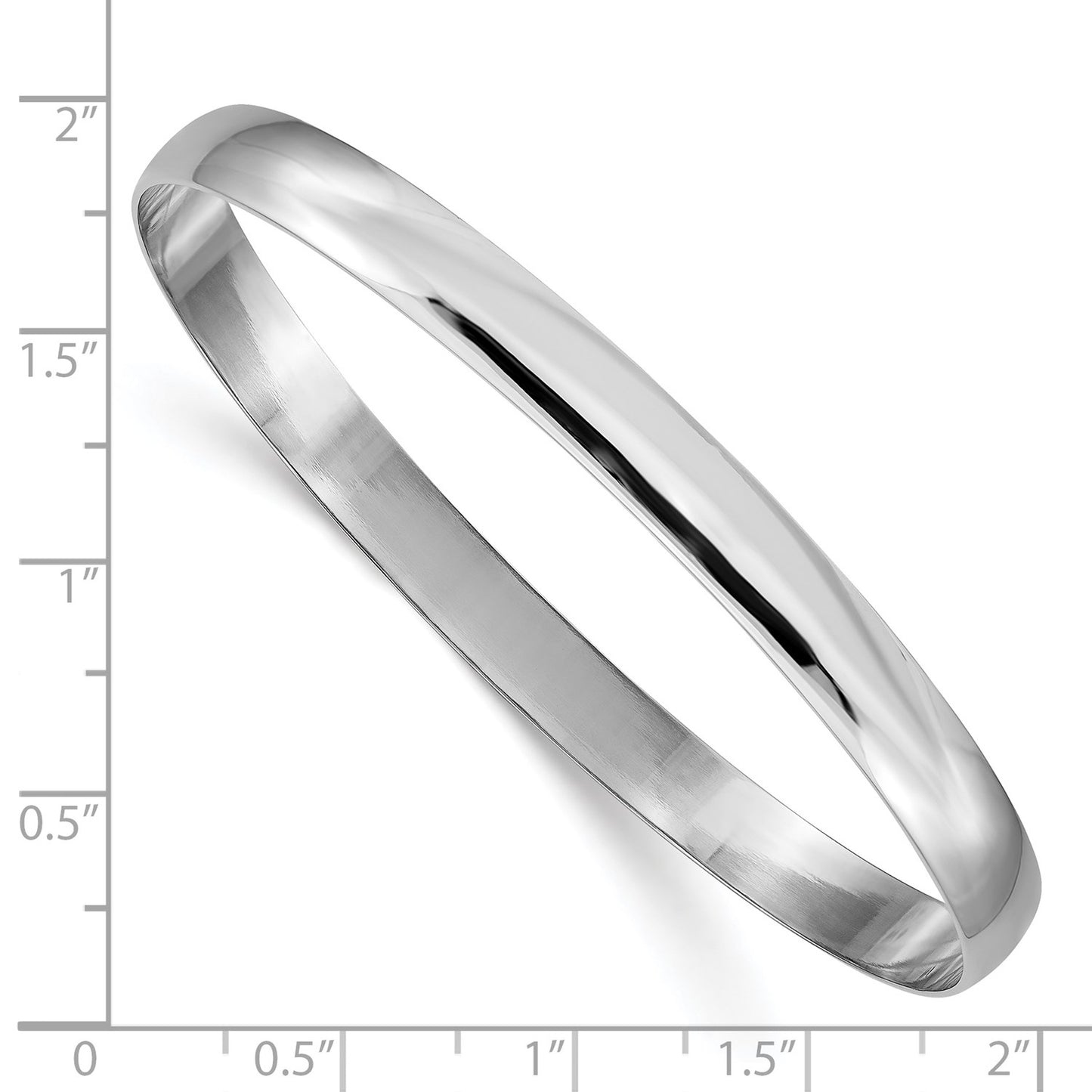 14k White Gold 6mm Solid Polished Half-Round Slip-On Bangle