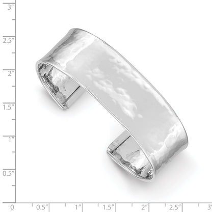 14k White Gold 19mm Hammered Polished Cuff Bangle