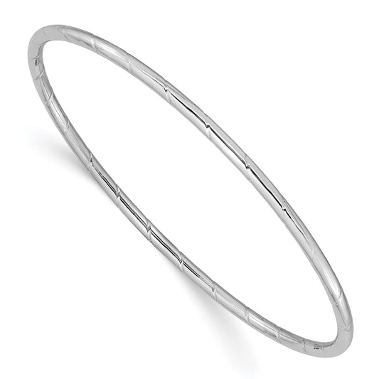 14k White Gold 2.5mm Grooved Slip-on Bangle