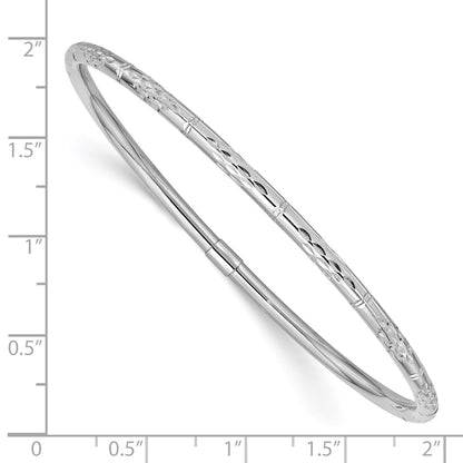 14k White Gold Polished Diamond-cut Slip-on Bangle