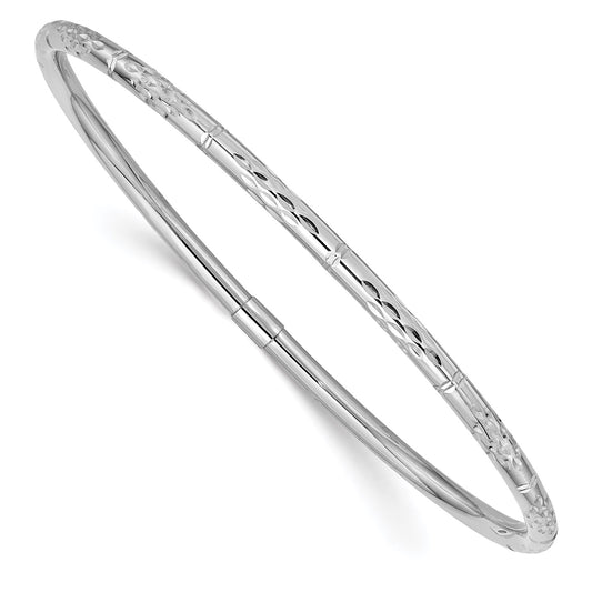 14k White Gold Polished Diamond-cut Slip-on Bangle