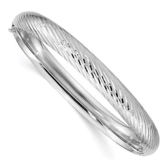 14k White Gold 5/16 Textured Hinged Bangle