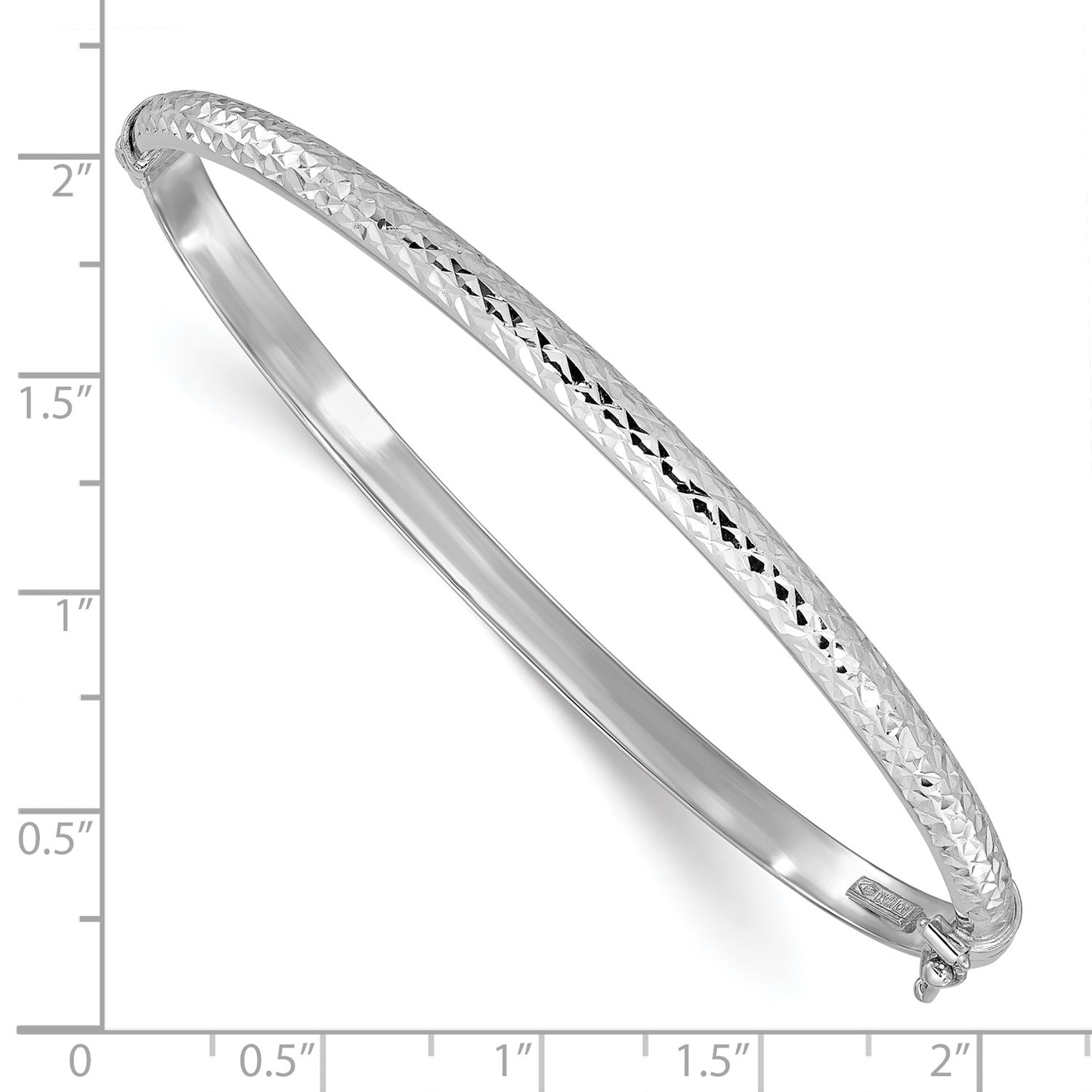 14K White Gold Diamond Cut 4mm Hinged Bangle