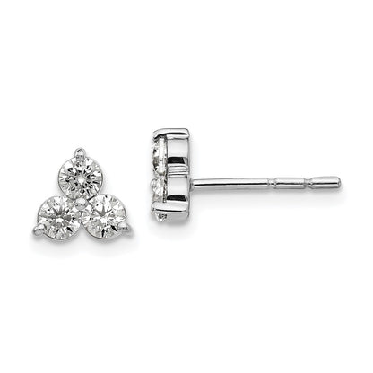 True Origin 14k White Gold 3/4 carat Lab Grown Diamond VS DEF Three Stone Post Stud Earrings