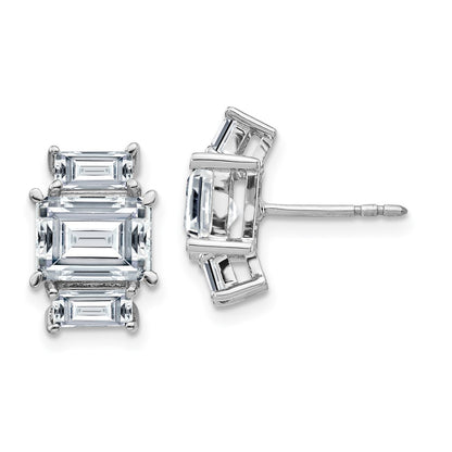 14K White Gold Emerald-cut 3-Stone Earring G H I True Light Moissanite