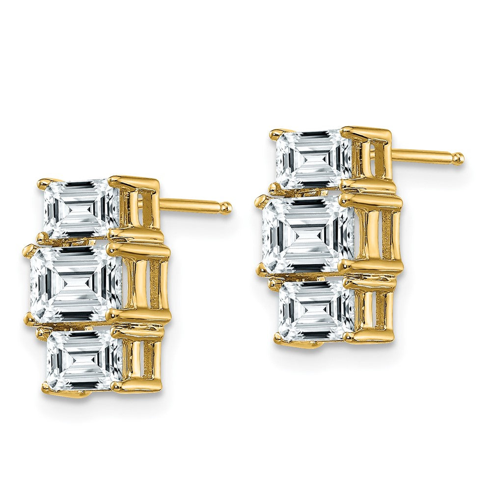 14K Gold Emerald-cut 3-Stone Earring G H I True Light Moissanite