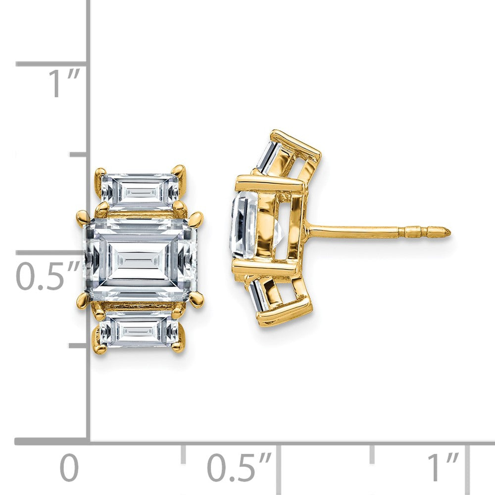 14K Gold Emerald-cut 3-Stone Earring G H I True Light Moissanite