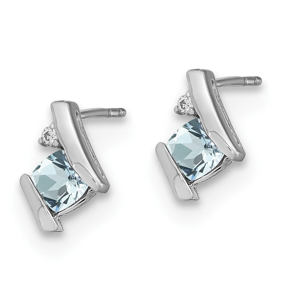 Sterling Silver Antique Cushion Aquamarine and Diamond Earrings