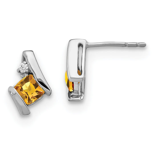 Sterling Silver Antique Cushion Citrine and Diamond Earrings