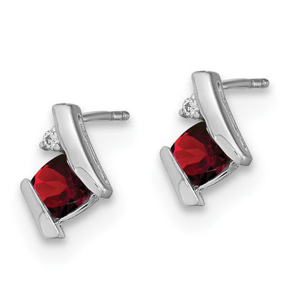 Sterling Silver Antique Cushion Garnet and Diamond Earrings