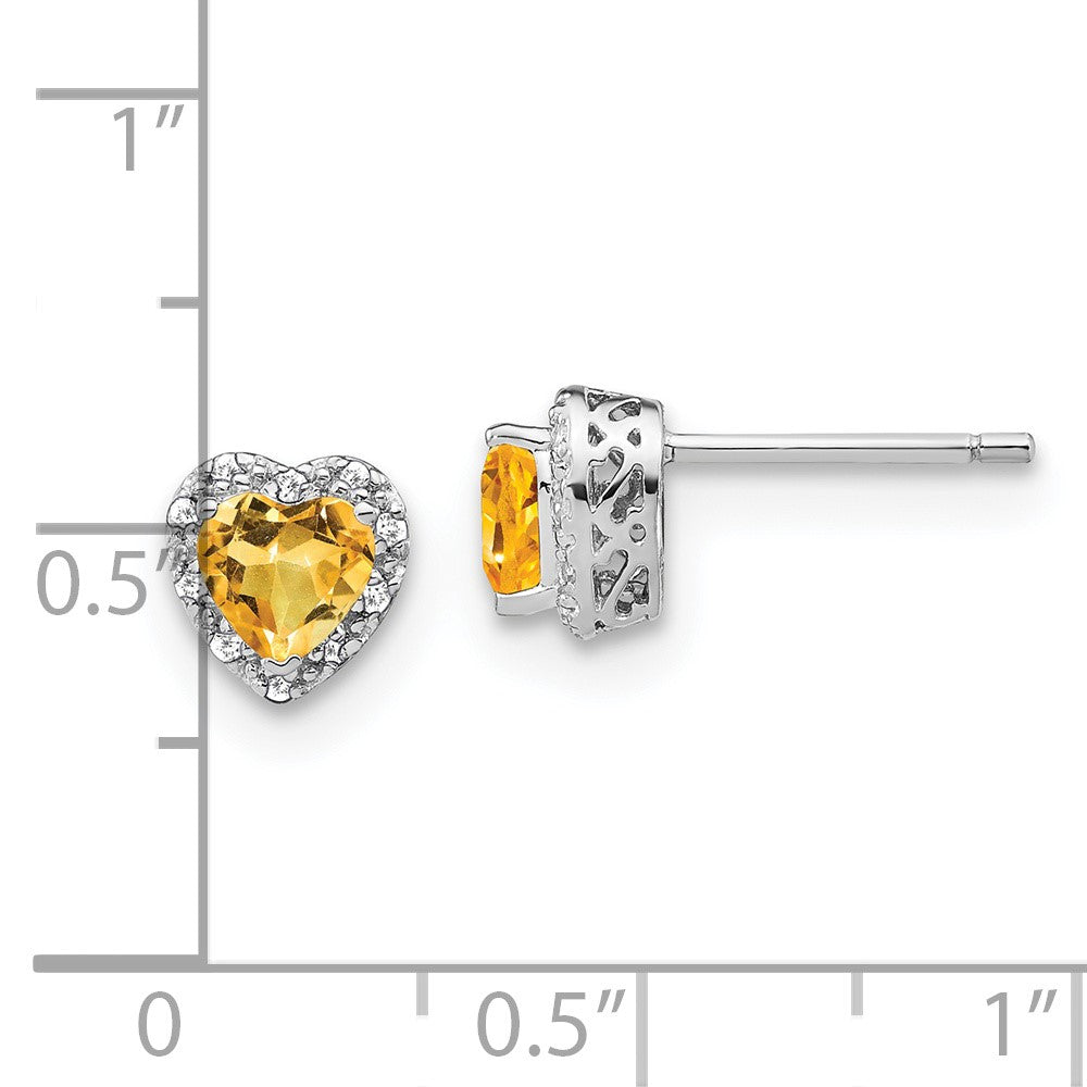 Sterling Silver Rhodium-plated Citrine and Diamond Earrings