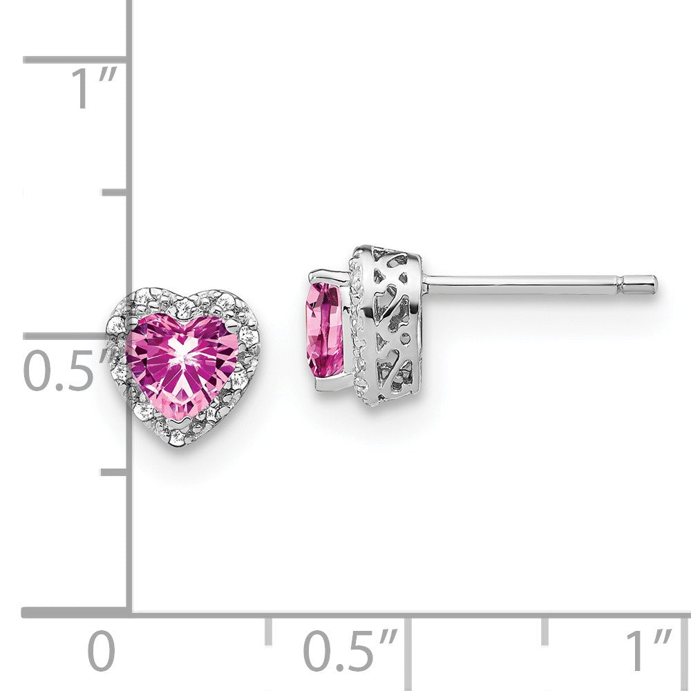 Sterling Silver Rhod-plated Created Pink Sapphire/Diamond Earrings