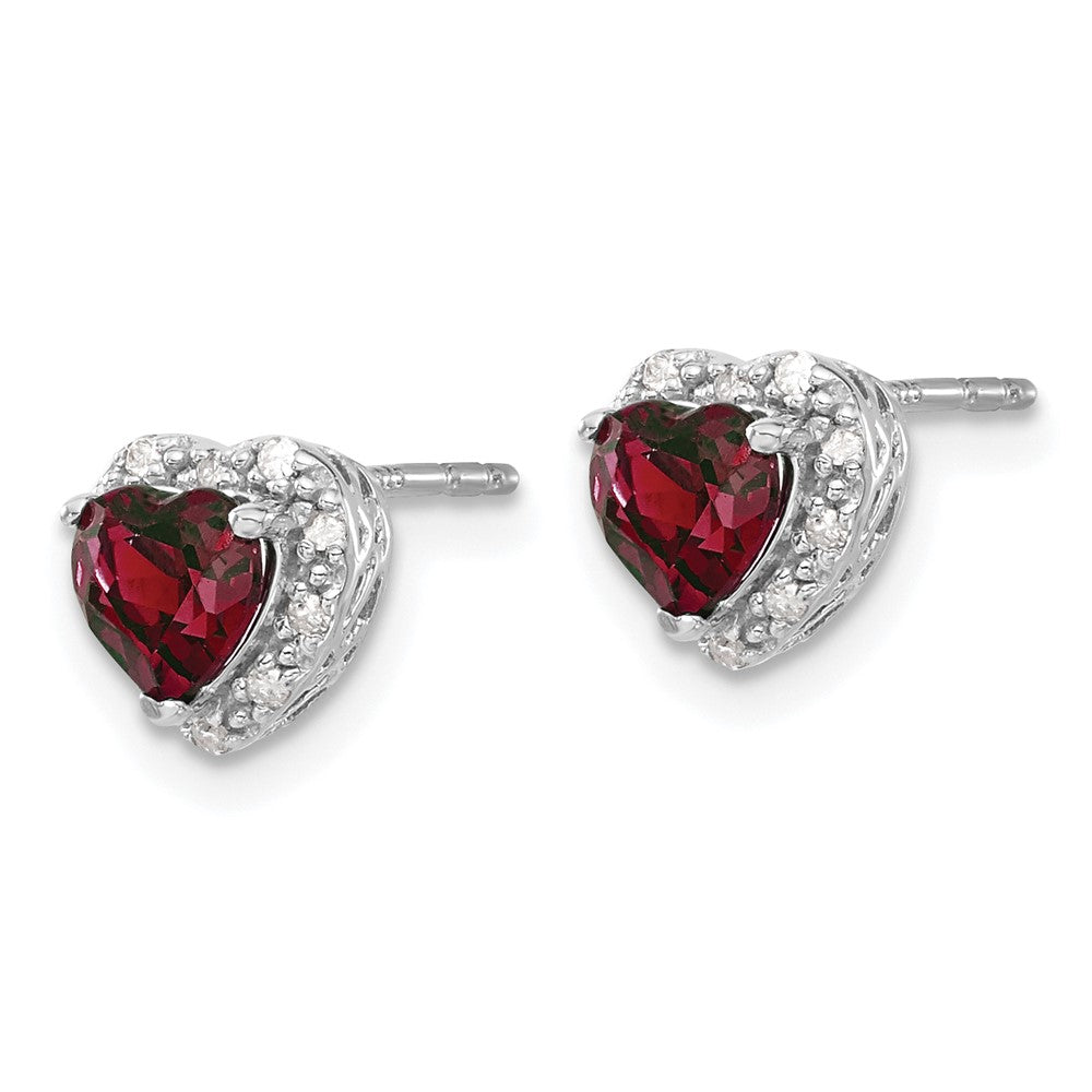 Sterling Silver Rhodium-plated Created Ruby and Diamond Earrings