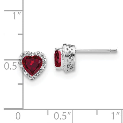 Sterling Silver Rhodium-plated Created Ruby and Diamond Earrings