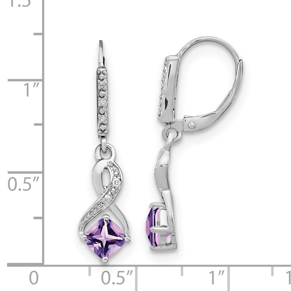 Sterling Silver Rhodium-plated Amethyst and Diamond Earrings