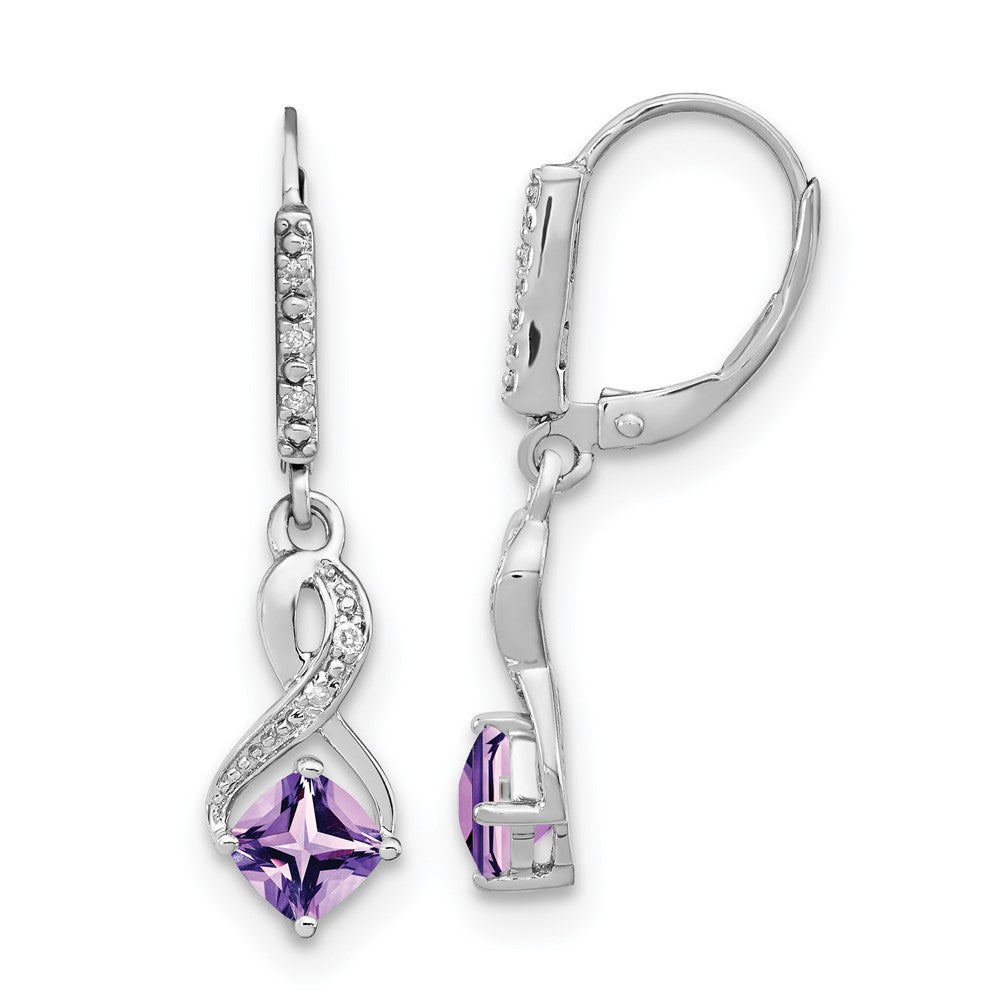 Sterling Silver Rhodium-plated Amethyst and Diamond Earrings