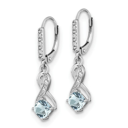 Sterling Silver Rhodium-plated Aquamarine and Diamond Earrings