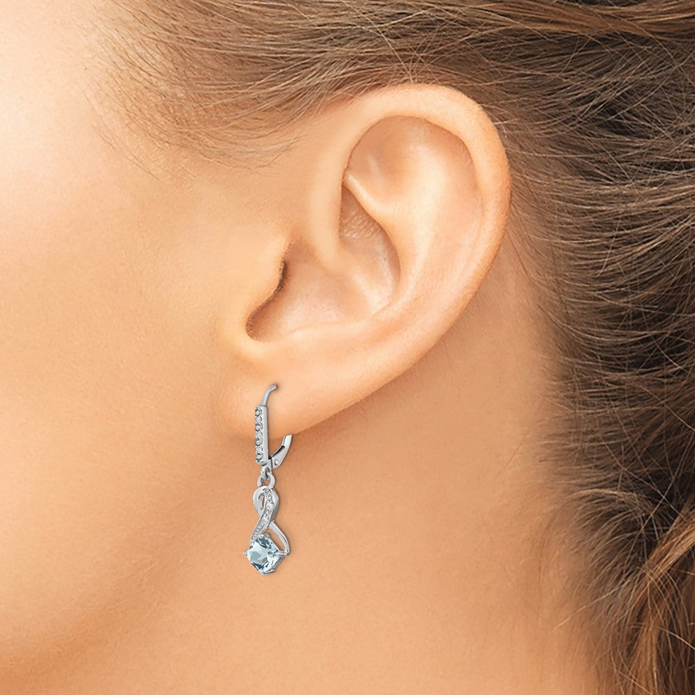 Sterling Silver Rhodium-plated Aquamarine and Diamond Earrings