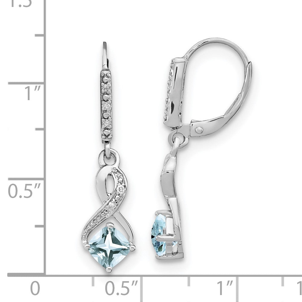 Sterling Silver Rhodium-plated Aquamarine and Diamond Earrings