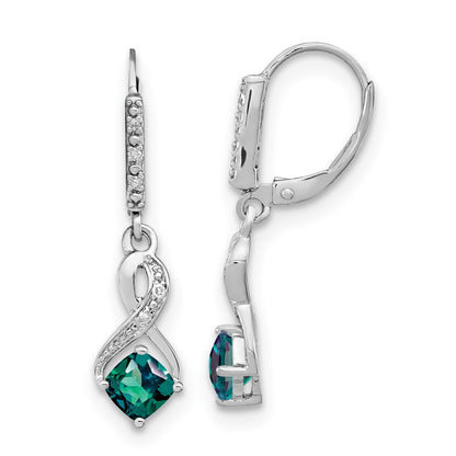 Sterling Silver Rhodium-plated Created Alexandrite and Diamond Earrings