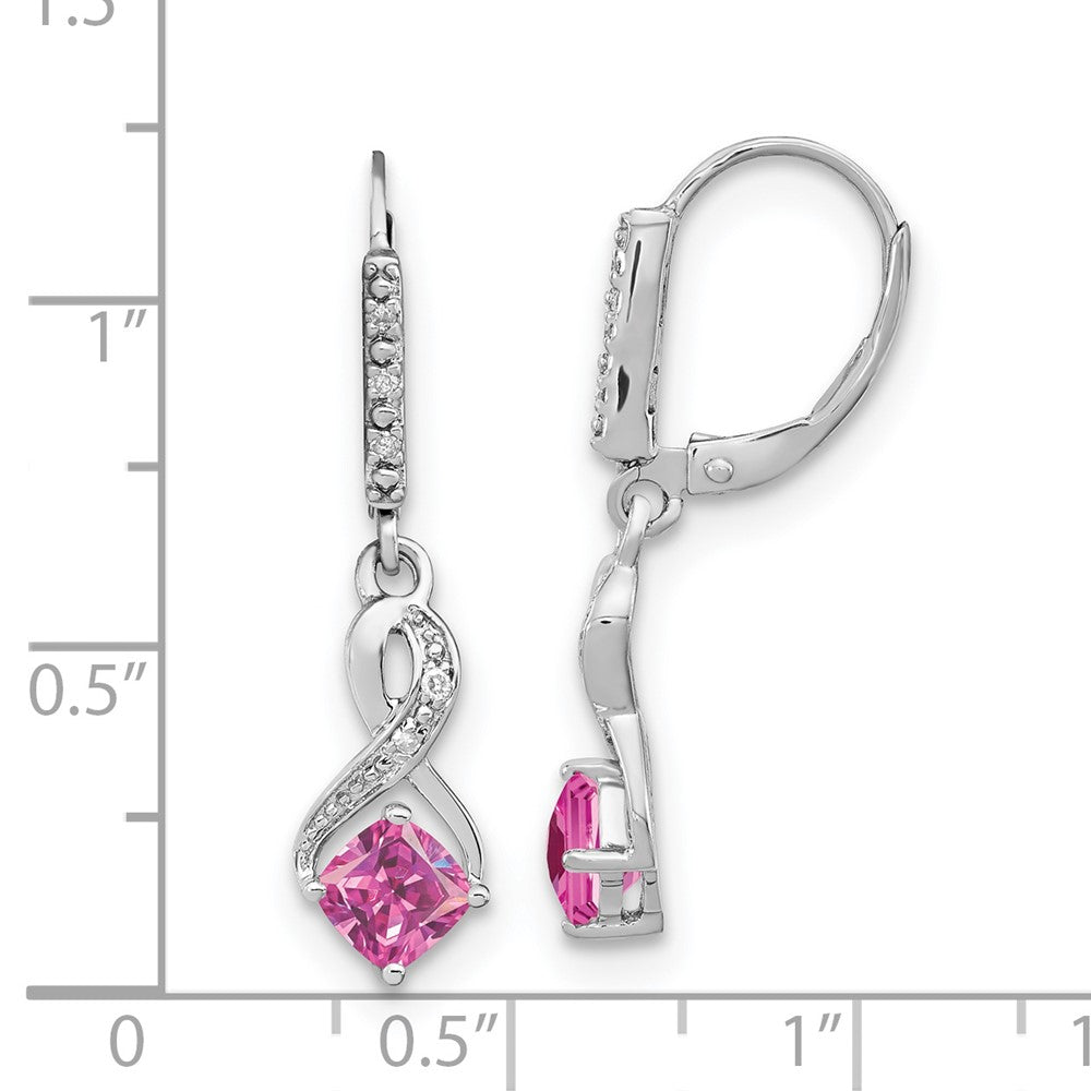 Sterling Silver Rhodium-plated Creat. Pink Sapphire and Diamond Earrings