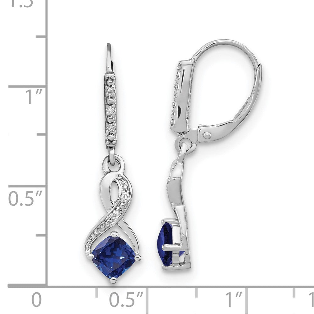 Sterling Silver Rhodium-plated Created Sapphire and Diamond Earrings