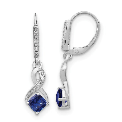 Sterling Silver Rhodium-plated Created Sapphire and Diamond Earrings