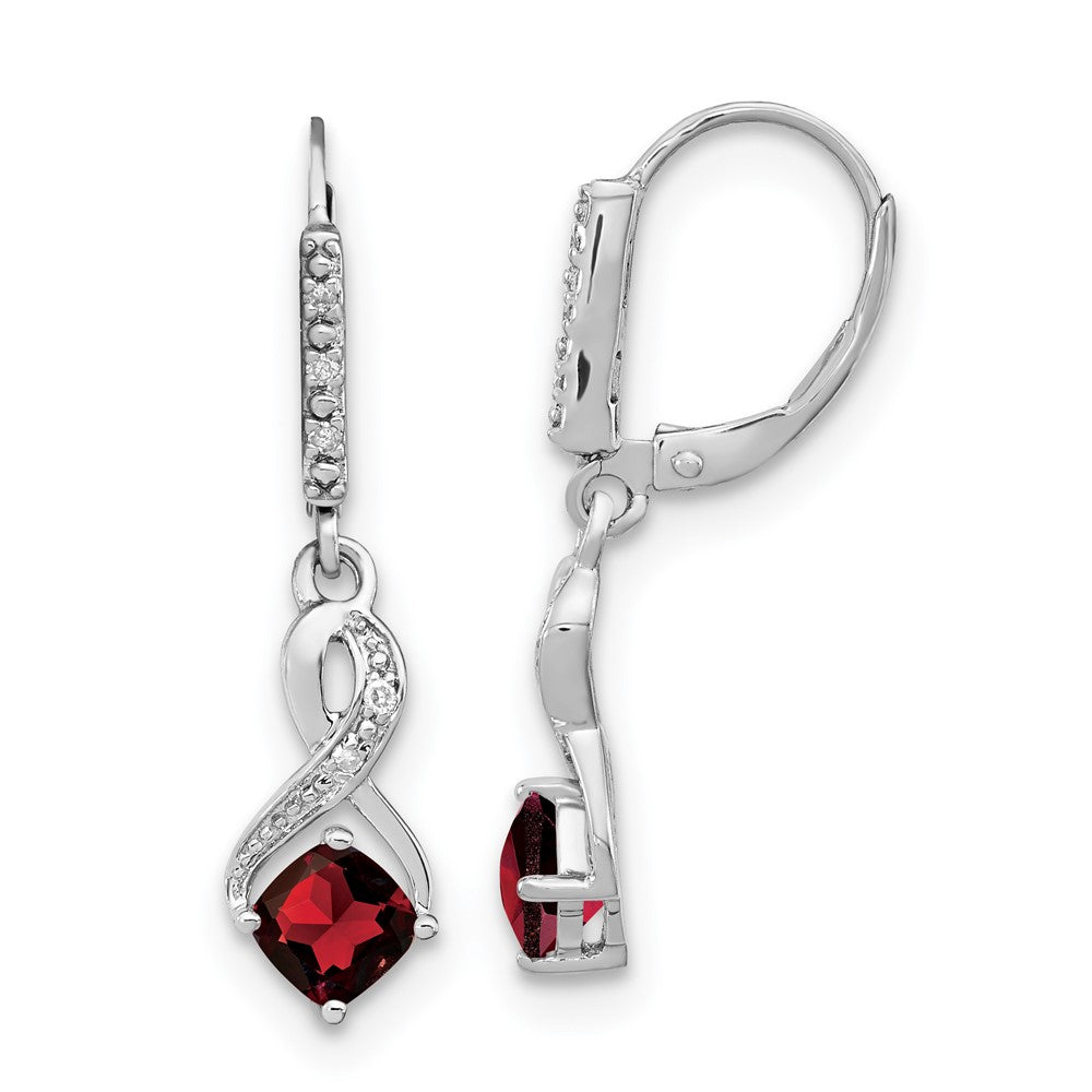 Sterling Silver Rhodium-plated Garnet and Diamond Earrings