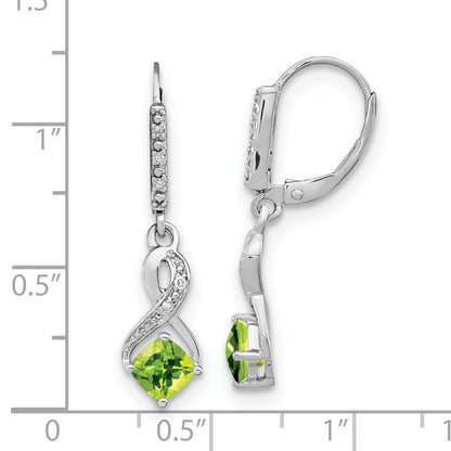 Sterling Silver Rhodium-plated Peridot and Diamond Earrings