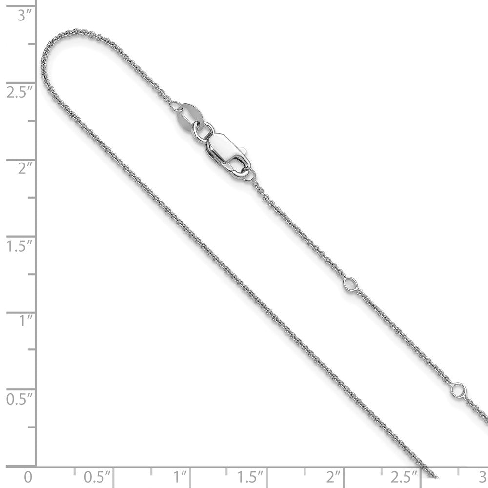 Sterling Silver Rh-plated 1.1mm Rolo 1in+1in Adjustable Chain