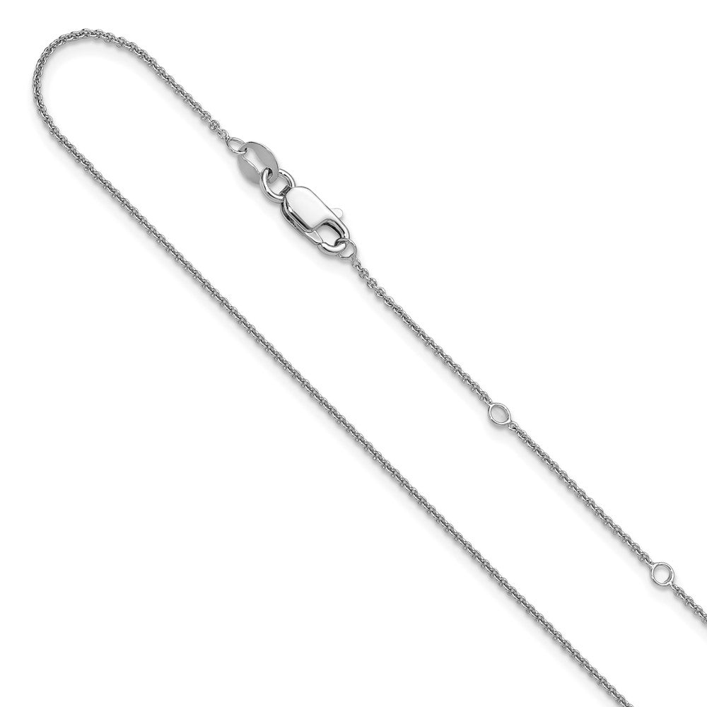 Sterling Silver Rh-plated 1.1mm Rolo 1in+1in Adjustable Chain