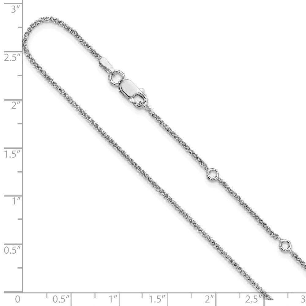 Sterling Silver Rh-plated 1.3mm Spiga 1in+1in Adjustable Chain