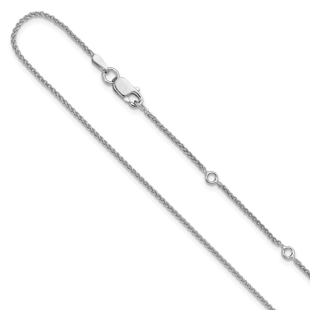 Sterling Silver Rh-plated 1.3mm Spiga 1in+1in Adjustable Chain