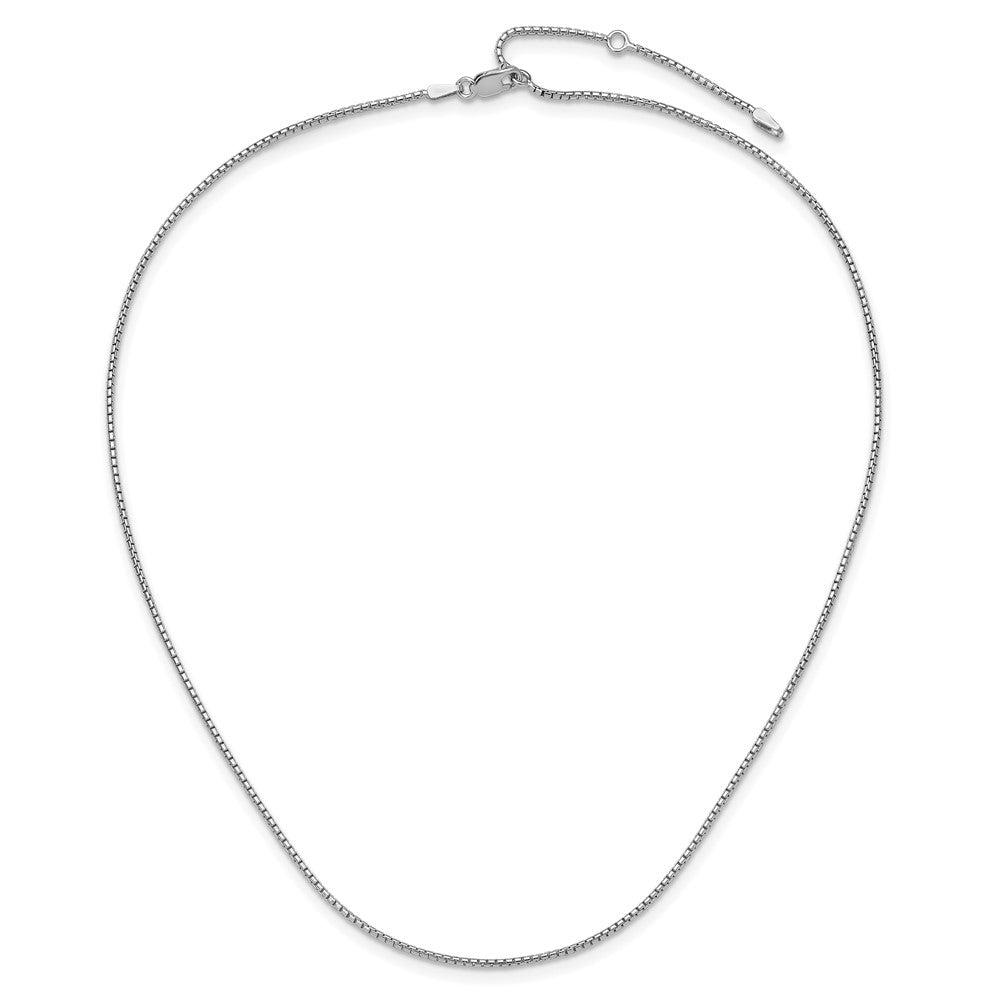 Sterling Silver Rh-plated 1.2mm Round Box 1in+1in Adj. Chain