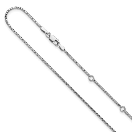 Sterling Silver Rh-plated 1.2mm Round Box 1in+1in Adj. Chain