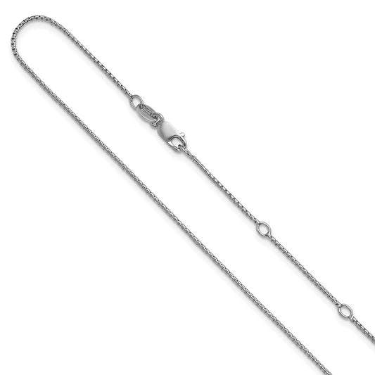 Sterling Silver Rh-plated .95mm Round Box 1in+1in Adj. Chain